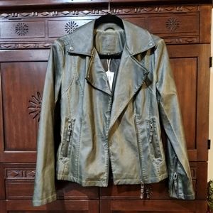 WOMENS GREEN VEGAN LEATHER JACKET SMALL